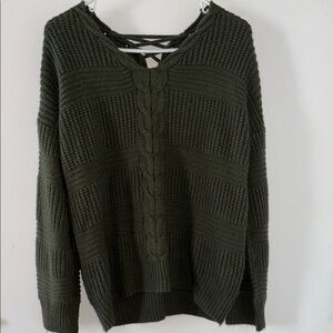 NOBO Green V-Neck Sweater Chunky Knit